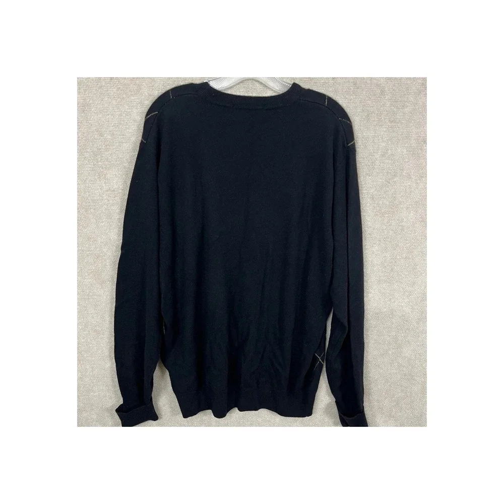Raffi Cashmere Sweater Mens XL Black Argyle Crewneck 100% Pure Cashmere